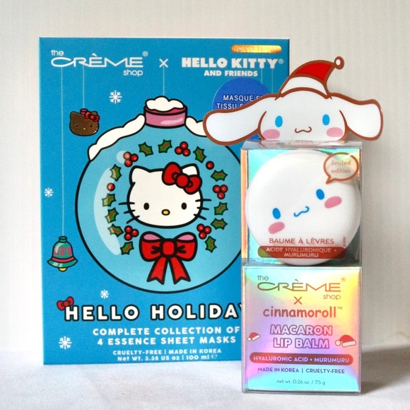 Hello Kitty Cinnamoroll Lip Balm 4 Piece Face Mask Sanrio Ltd Edition Christmas - Picture 1 of 6